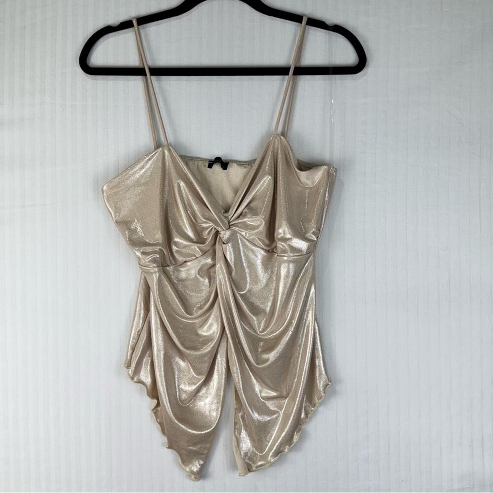 Zenobia Metallic Champagne Twist Detail Spaghetti Strap Top Ethereal Size Large